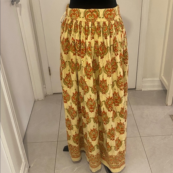 BOHO Maxi Paisley Print Skirt in Hand Woven Cotton, drawstring Waist Size Small - Picture 4 of 12